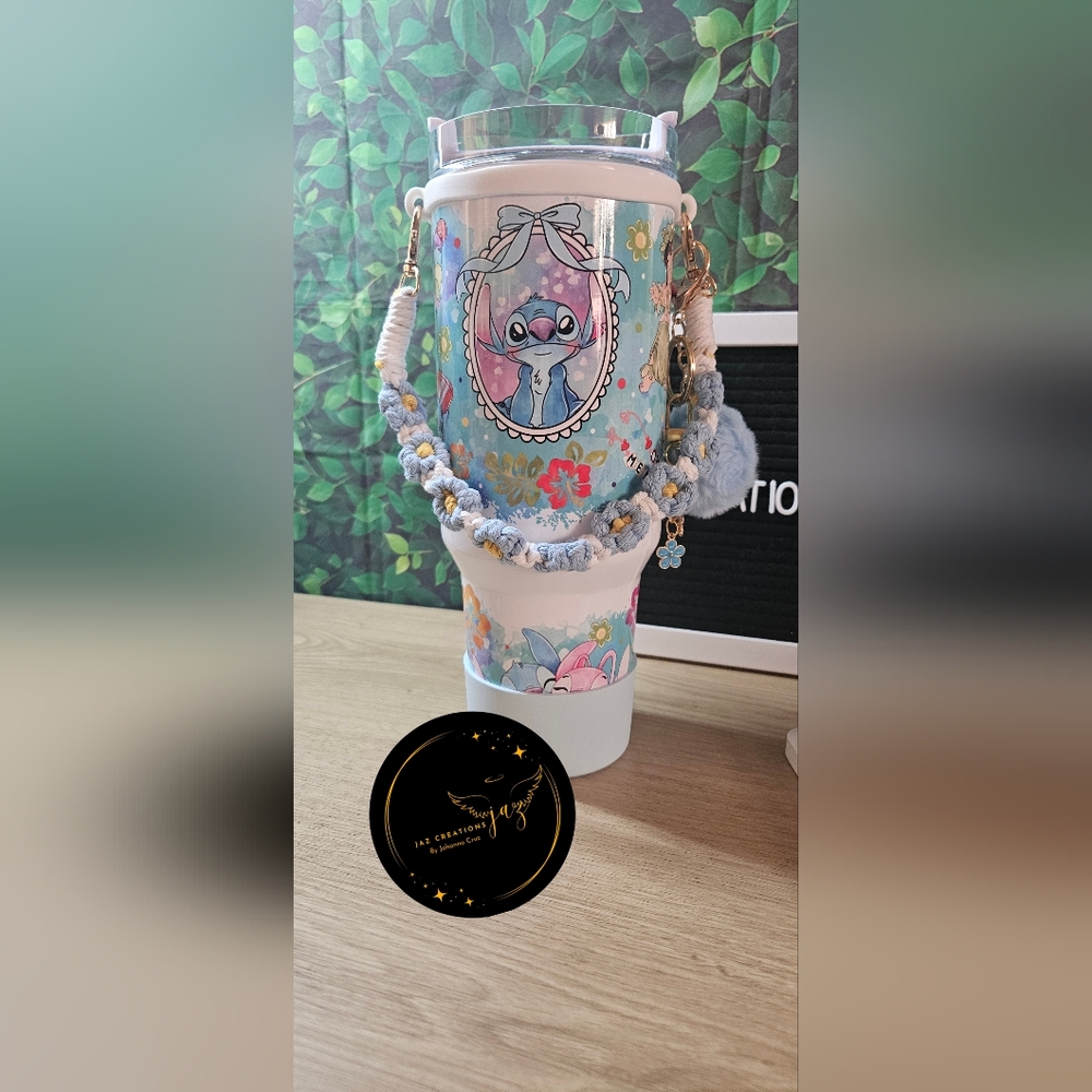 40oz Stich Cartoon Character Tumbler with Blue and White Design